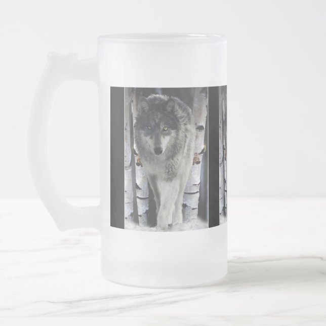 Grauer Wolf & Winter Forest Wildlife - Geschenke T Mattglas Bierglas (Links)