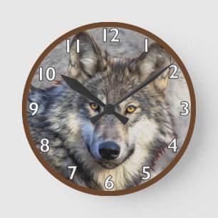 Grauer Wolf-Würde Runde Wanduhr
