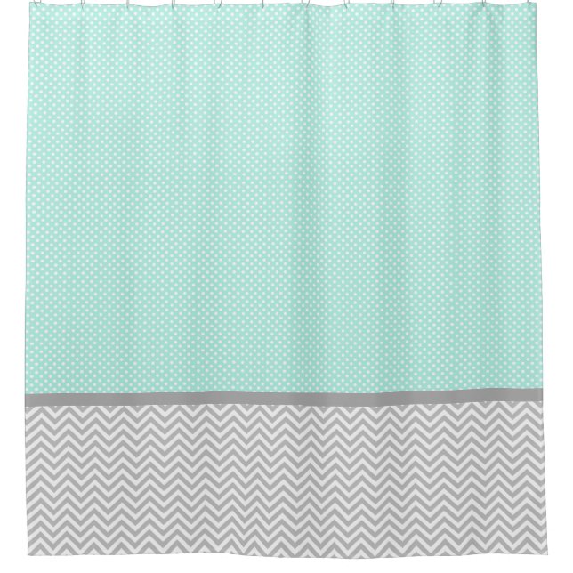 Grauer Zickzack Duschvorhang und Minzgrün (Vorderseite)
