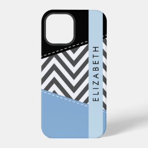 Grauer Zickzack, Grauer Chevron, Blau, Ihr Name iPhone 12 Pro Hülle
