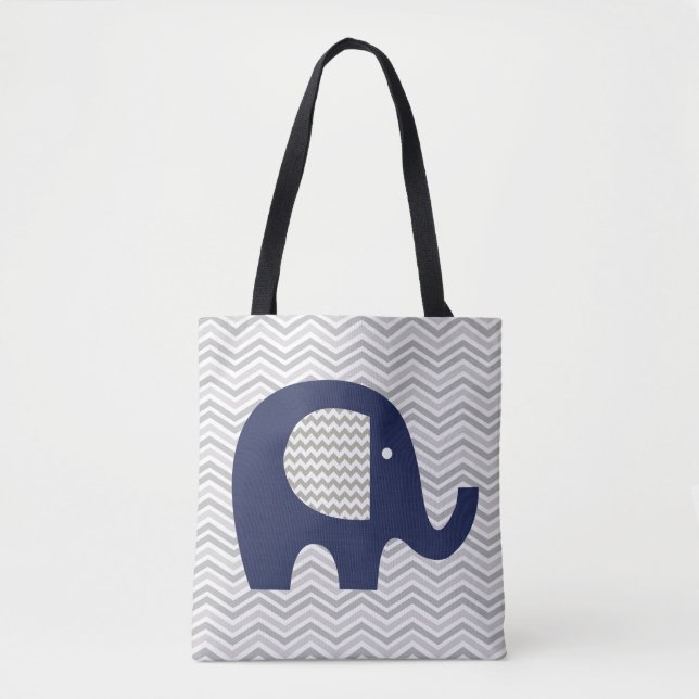 Grauer Zickzack Stripe Navy Blue Elephant Gemuster (Vorderseite)