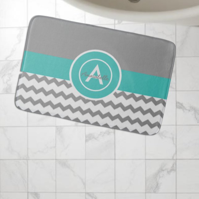 Graues Aquamarines Zickzack Badematte (Von Creator hochgeladen)
