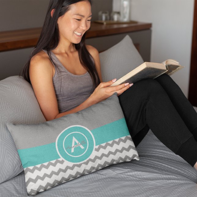 Graues Aquamarines Zickzack Lendenkissen (Von Creator hochgeladen)