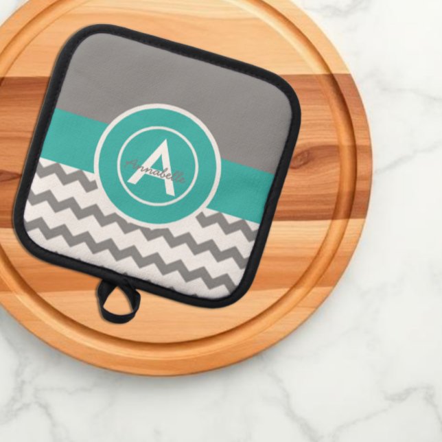 Graues Aquamarines Zickzack Topflappen (Von Creator hochgeladen)