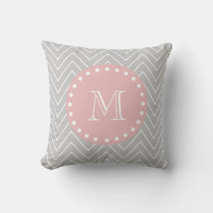 Graues Baby Pink Modernes Zickzack Monogramm Kissen