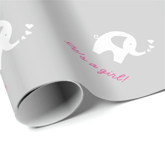 Graues Babyduschpapier mit niedlichem Elefant Geschenkpapier (Rolleneckpunkt)
