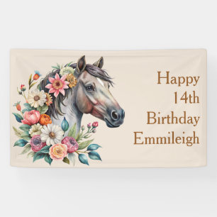 Graues Bläserpferd Mädchen Geburtstag Banner