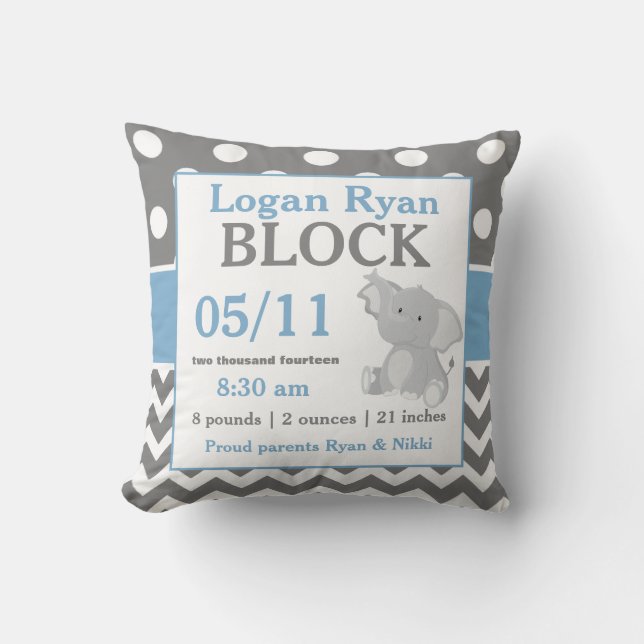 Graues blaues Elefant-Baby-Mitteilungs-Kissen Kissen (Vorderseite)