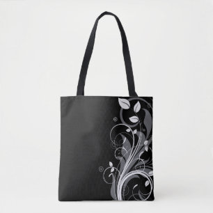 Graues Blumenmuster auf Schwarz