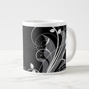 Graues Blumenmuster auf schwarz Jumbo-Tasse
