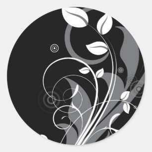 Graues Blumenmuster auf Schwarz Runder Aufkleber