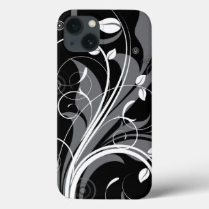 Graues Blumenmuster auf Schwarzem Case-Mate iPhone Hülle