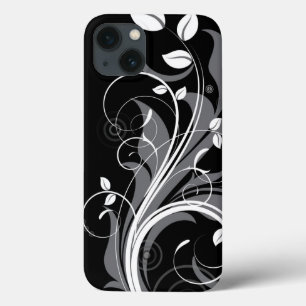 Graues Blumenmuster auf Schwarzem Case-Mate iPhone Hülle