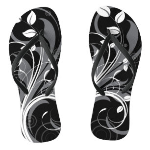 Graues Blumenmuster auf Schwarzem Flip Flops