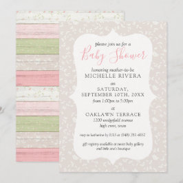 Graues Blumenrosa & Sage Rustikales Country Baby D Einladung