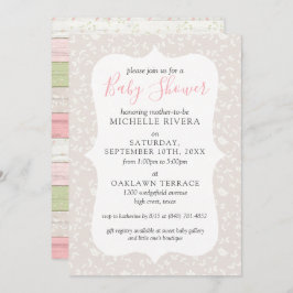 Graues Blumenrosa & Sage Rustikales Country Baby D Einladung