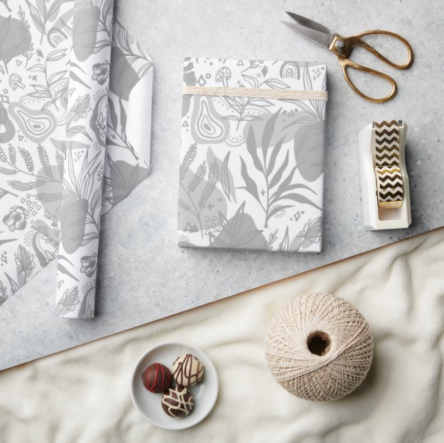 Graues botanisches nahtloses Muster Geschenkpapier (Kunsthandwerk)