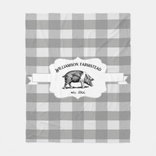 Graues Buffalo Kariert Farm Pig Fleece Blanket
