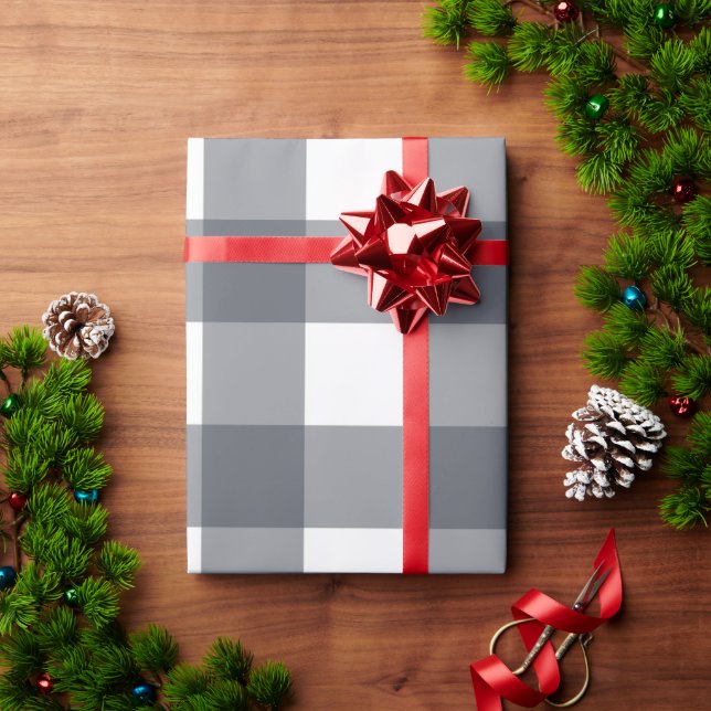 Graues Buffalo Kariert Wrapping Paper Geschenkpapier (Feiertagsgeschenk)
