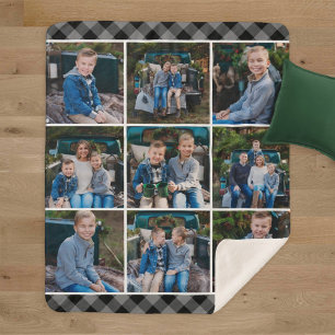 Graues Büffel-Karo-Fotocollage Sherpadecke