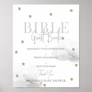 Graues Cloud Gold Star Baby Shower Bibel Gästebuch