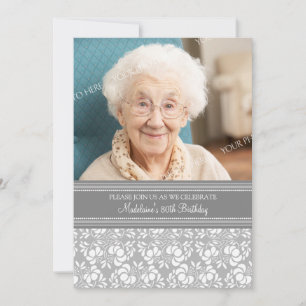 Graues Damask Foto 80. Geburtstagsparty Einladunge Einladung