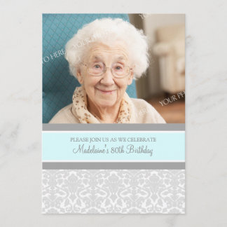 Graues Damask Foto 80. Geburtstagsparty Einladunge Einladung