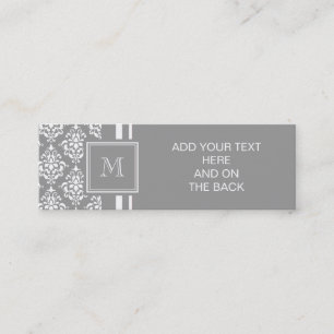 Graues Damast-Muster 1 mit Monogramm Mini Visitenkarte