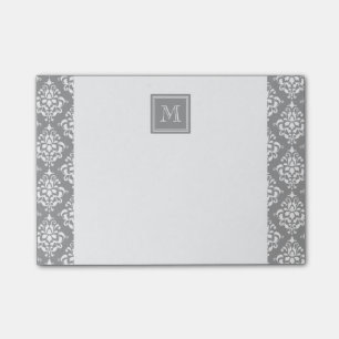 Graues Damastmuster 1 mit Monogramm Post-it Klebezettel