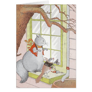 Graues Eichhörnchen u. Vogel, die im Fenster