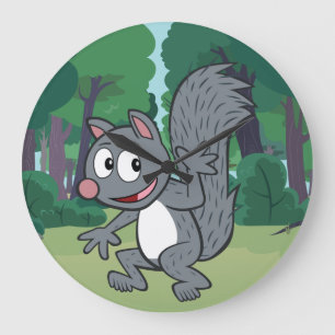 Graues Eichhörnchen-Wellenartig bewegen Große Wanduhr