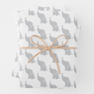 Graues Elefantenmuster-Wrap-Papier Geschenkpapier Set