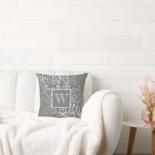 Graues Elegant Geblüht Monogram Kissen