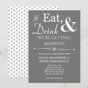 Graues Essen Drink Lässige Hochzeit verheiratet Einladung