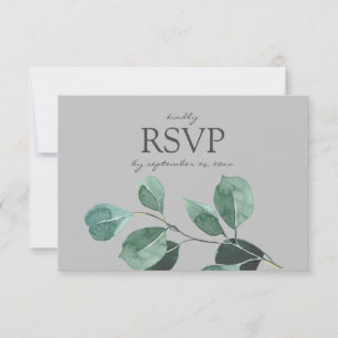 Graues Eukalyptusblatt mit Menüoptionen RSVP-Karte RSVP Karte