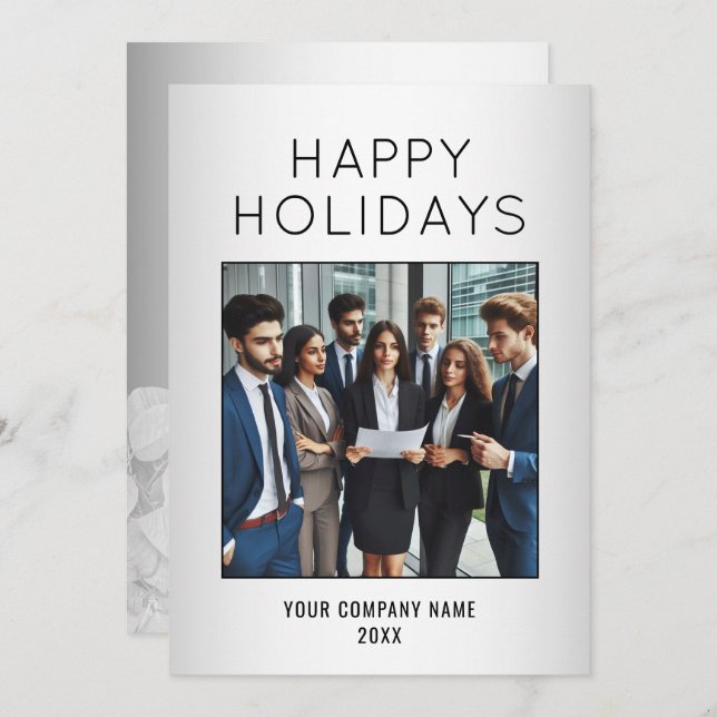 Graues Firmenlogo Feiertagskarte (Vorne/Hinten)