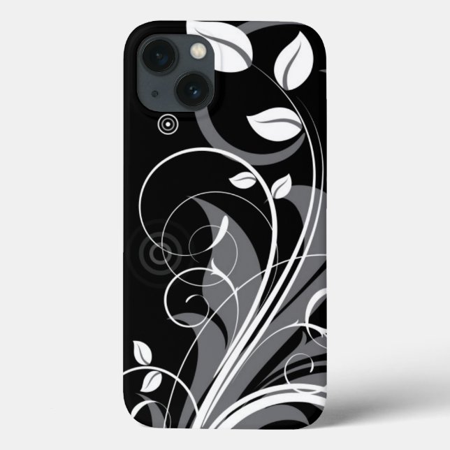 Graues florales Muster auf schwarz Case-Mate iPhone Hülle (Rückseite)
