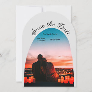 Graues Foto boho Save the Date QR modern Einladung