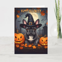 Graues Französisches Bulldog Halloween Karte