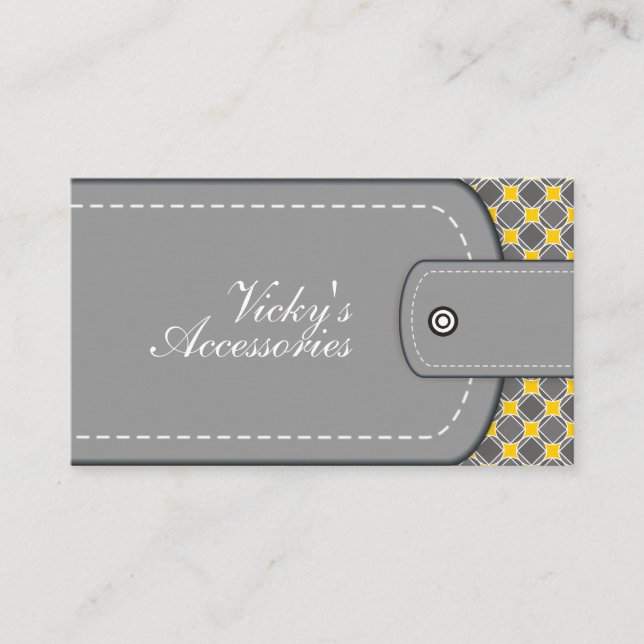 Graues, gelbes Leder-Look und Muster-Retro Visitenkarte (Vorderseite)