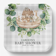 Graues Gingham-Aquarell Noahs Arche Baby Shower
