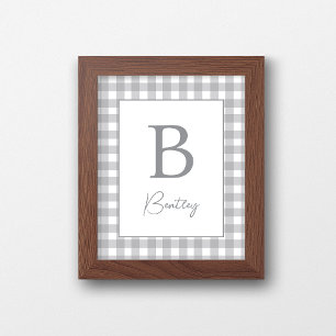 Graues Gingham-Karo-Nursery-Namensschild Poster