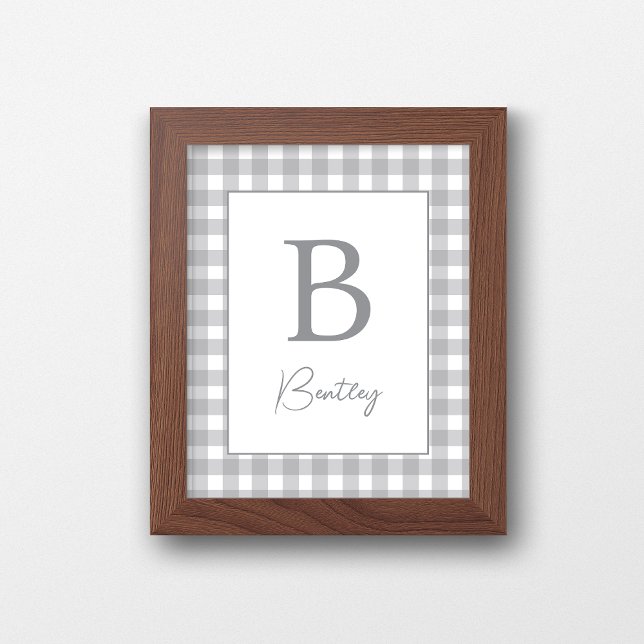 Graues Gingham-Karo-Nursery-Namensschild Poster (Von Creator hochgeladen)