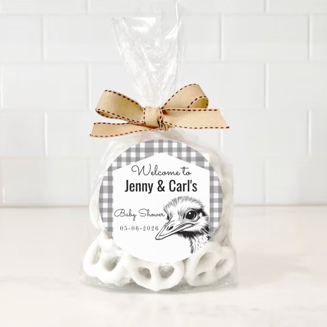 Graues Gingham-Strauß-Kinderparty Runder Aufkleber (Von Creator hochgeladen)
