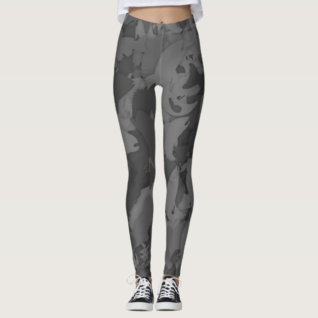 Graues Girl Fishing Camouflage Muster Leggings (Vorderseite)