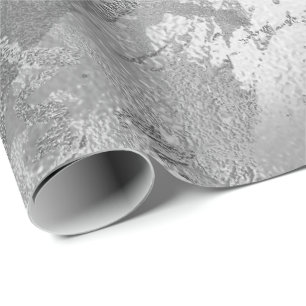 Graues Glas Silver Marble Shiny Metallic Strokes Geschenkpapier