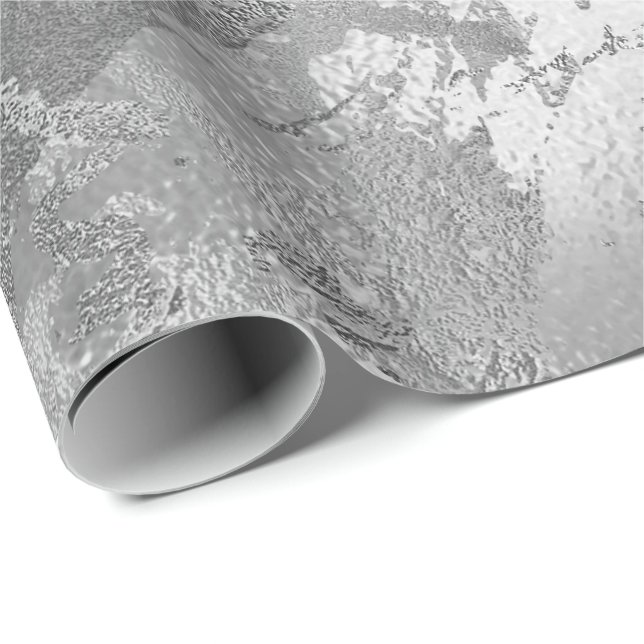 Graues Glas Silver Marble Shiny Metallic Strokes Geschenkpapier (Rolleneckpunkt)