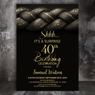 Graues Gold Braid Überraschung 40. Geburtstag Part Einladung