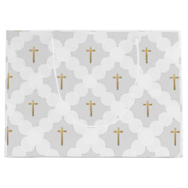 Graues Gold Cross Modernes Kreismuster Große Geschenktüte