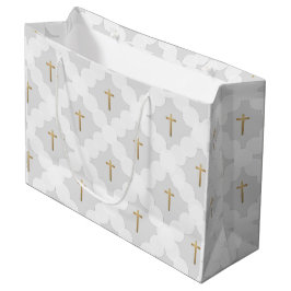 Graues Gold Cross Modernes Kreismuster Große Geschenktüte